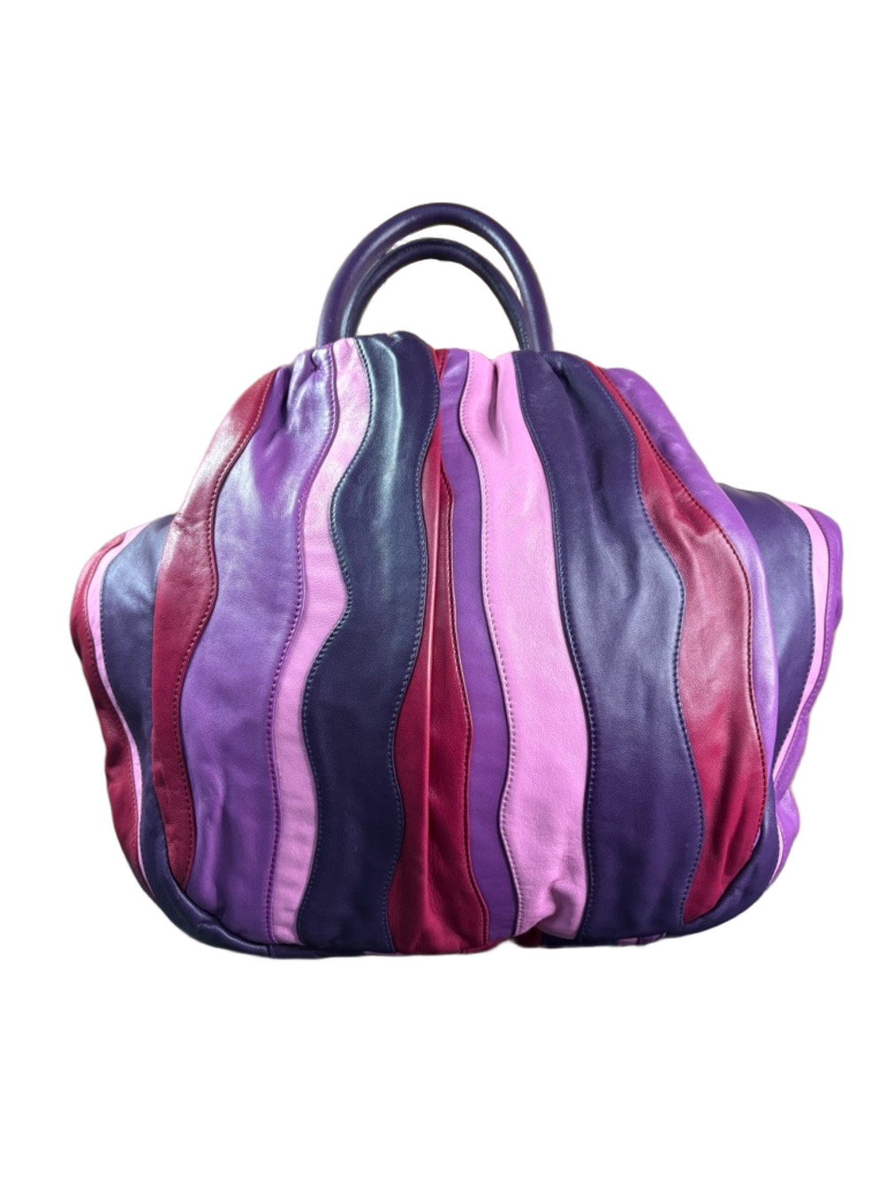 Prada Waves BN1680 Multicolor Nappa Leather Striped Satchel Bag - Picture 6 of 12